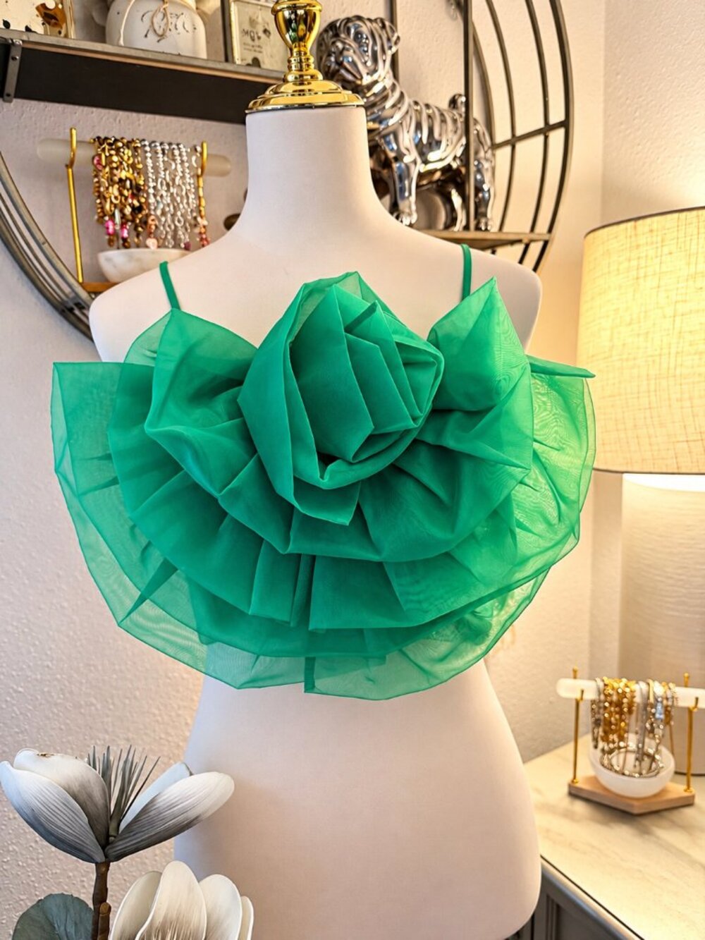 BuddyLove Green 3D Rosette Flower Statement Crop Top Size M